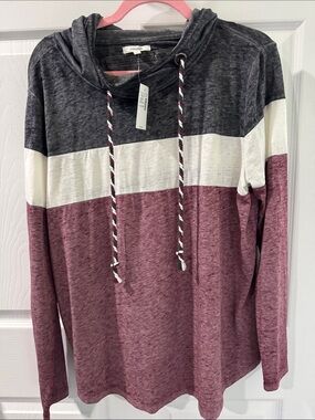 Marled Colorblock Hoodie long sleeve grey, White & Burgundy